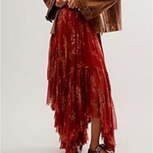 Free People Red Floral Maxi Skirt